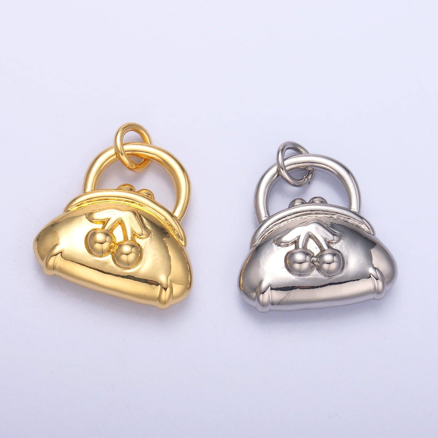 24K Gold Filled Cherry Fruit Purse Bag 3D Multidimensional Charm in Gold & Silver | N001: SILVER