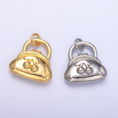 24K Gold Filled Cherry Fruit Purse Bag 3D Multidimensional Charm in Gold & Silver | N001: SILVER