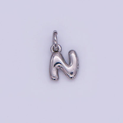 White Gold Filled 10mm Initial Letter Chubby Balloon Mini Charm | A029 - A041: Letters Set