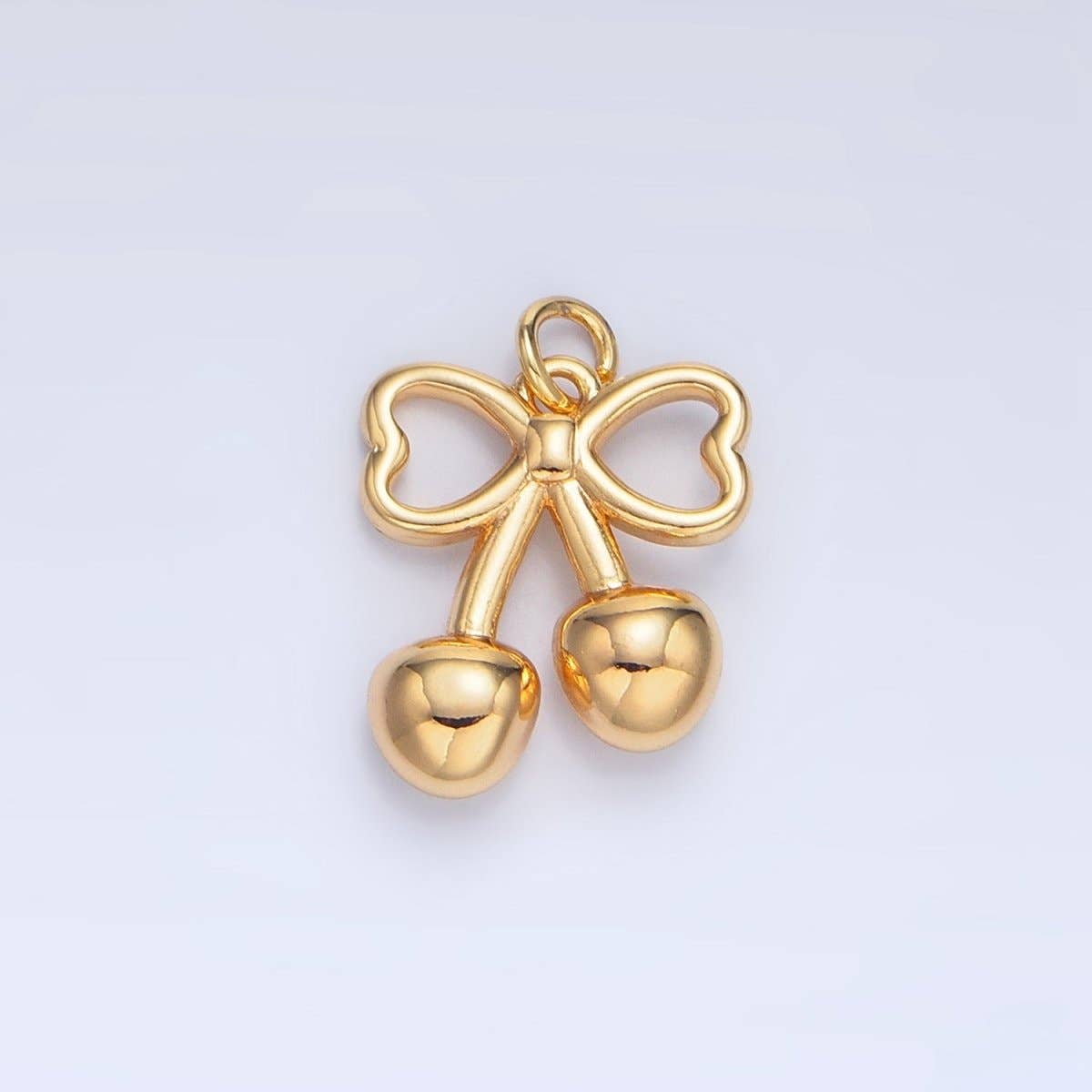 24K Gold Filled Mini Cherry Bow Ribbon Multidimensional Charm in Gold & Silver | N1345: Silver