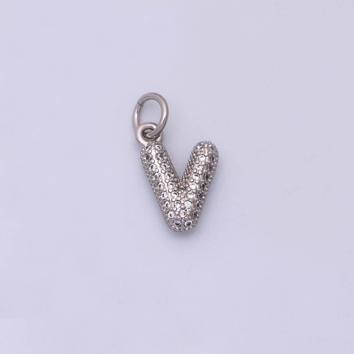 White Gold Filled Micro Paved CZ Chubby Balloon Initial Letter Pendant | A157 - A169: Letter A