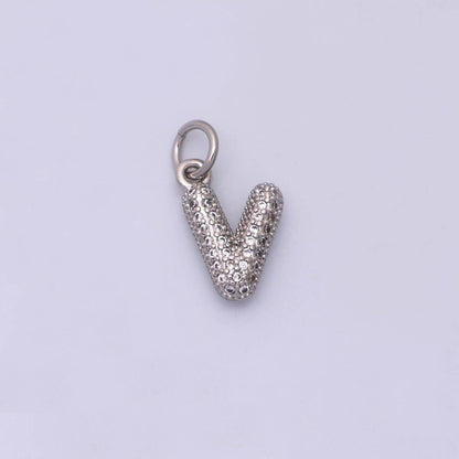 White Gold Filled Micro Paved CZ Chubby Balloon Initial Letter Pendant | A157 - A169: Letter A