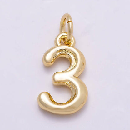 16K Gold Filled 14mm Minimalist Molten Number Numerology Charm | Charms-00878 ~ Charms-00887: Numbers 0-9 Set