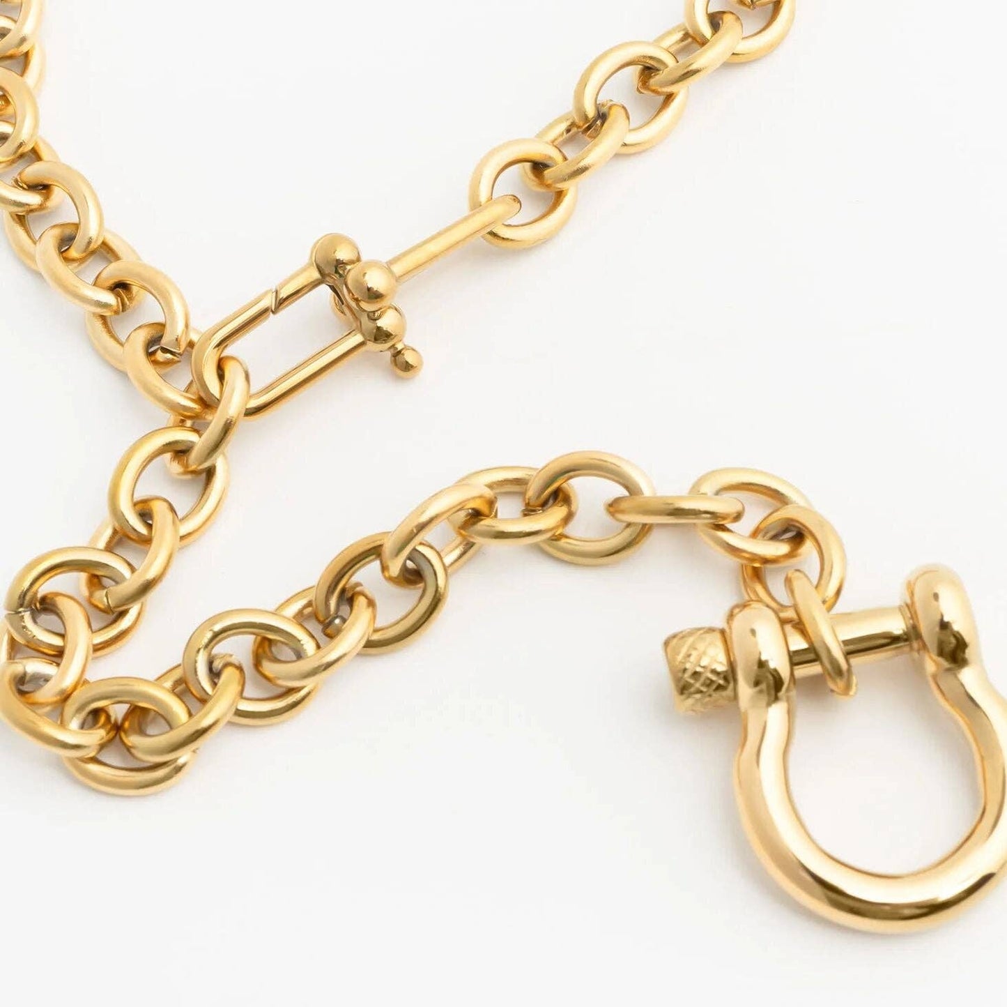 Gold Stainless Steel Y Necklace with Horse shoe Carabiner: Gold