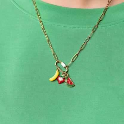 18K Gold PVD Colorful Carabiner Necklace: White / 18"+2"