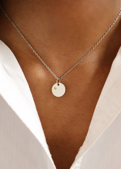 Stainless Steel Blank Engravable Circle Birthstone Charm: May/Emerald