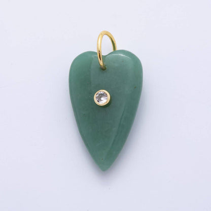 18K Gold Filled 35mm Carnelian, Aventurine, Quartz Long Heart Gemstone Charm | AH890 AH891: Watermelon Red