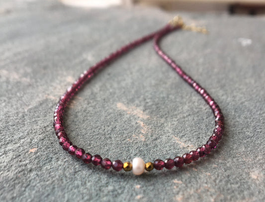 Garnet with Pearl Choker